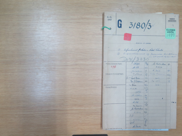 Facsimile: File DO 35/3230: Status of Indians and Japanese in Canada