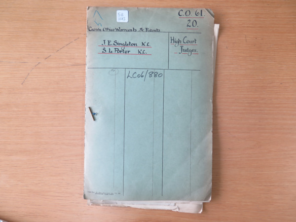 Facsimile: File LCO 6/880: J.E. Singleton, K.C.; S.L. Porter, K.C.
