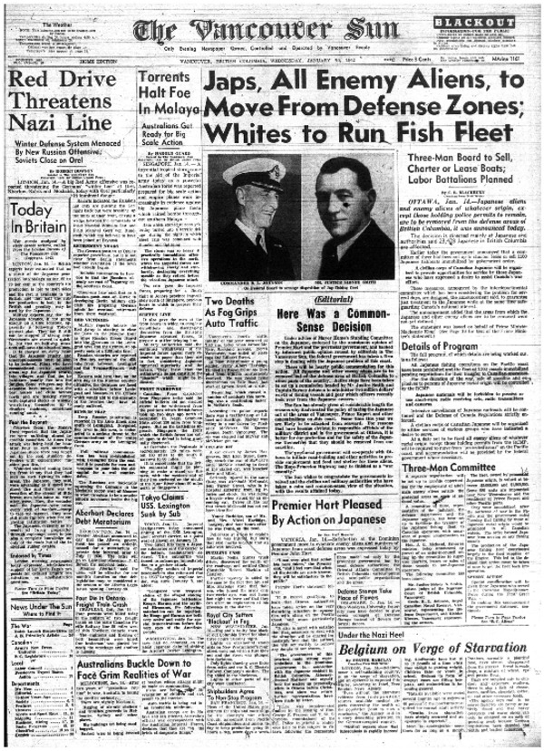 Facsimile: Japs All Enemy Aliens To Move From Defense Zones Whites To Run Fish Fleet